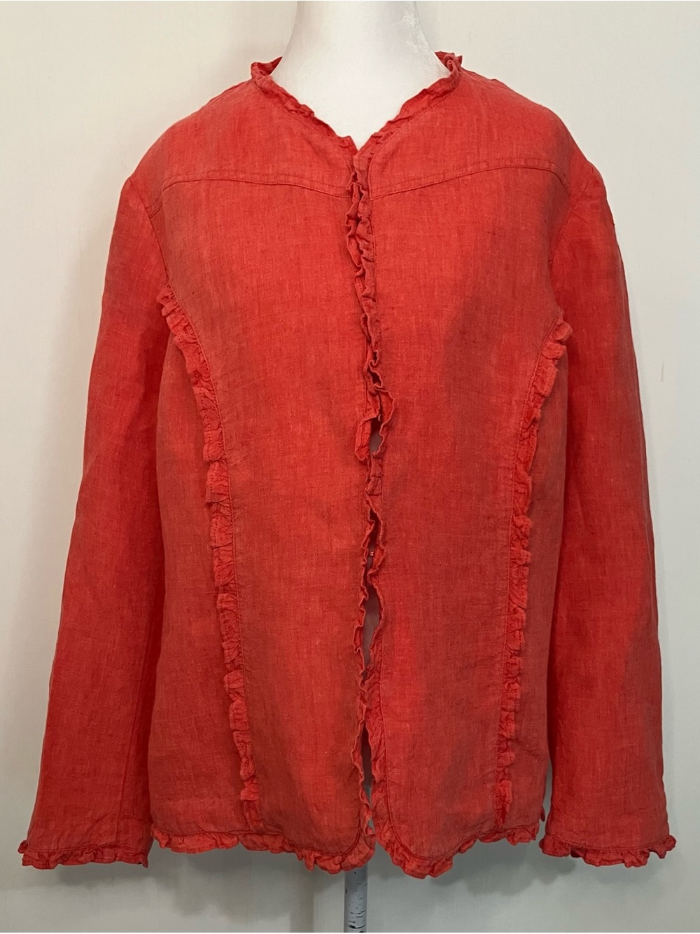 Chico's Linen Jacket Women's  SZ 3  XL 16 Open Blazer Coral Orange Breathable